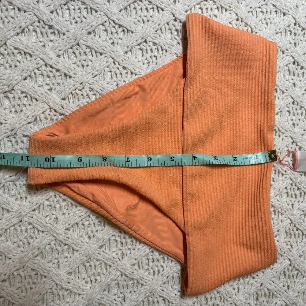 L*Space‎ Ribbed High-Waist Bikini Bottom Orange Textured Swimwear Women’s S NWOT